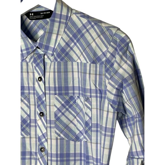 Under Armour Blue Plaid Button Down Shirt Women’s XS - Picture 5 of 12